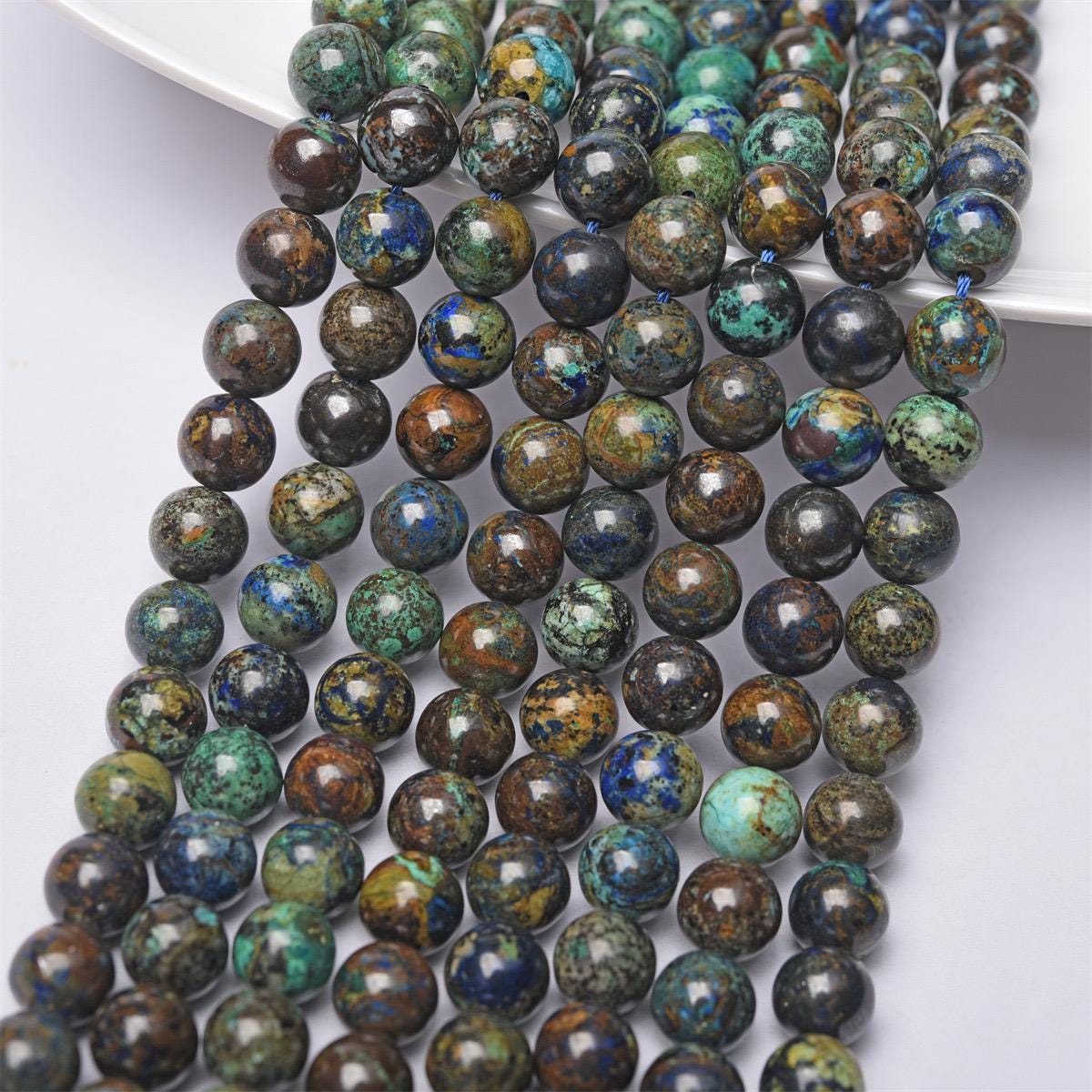 Natural Azurite Smooth Round Diy Loose Beads, Azuriye Beads Wholesale Bulk Supply,15 Inches One Strand