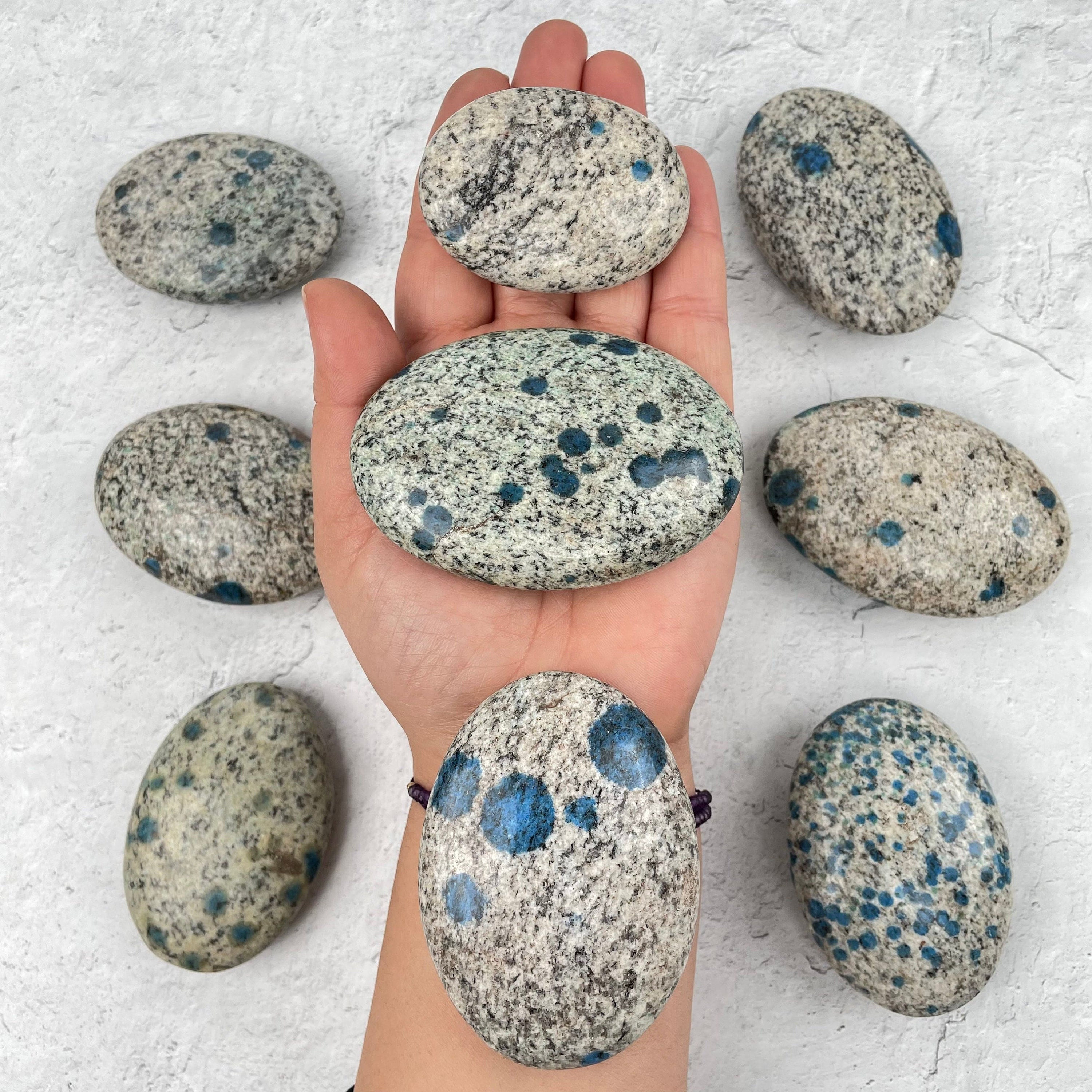 Granite And Azurite Palm Stone - By Weight Granite And Azurite Palm Stone - By Weight