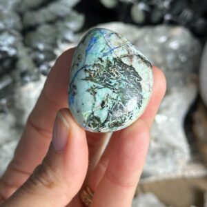 Azurite In Barite Palm Stone. New Find