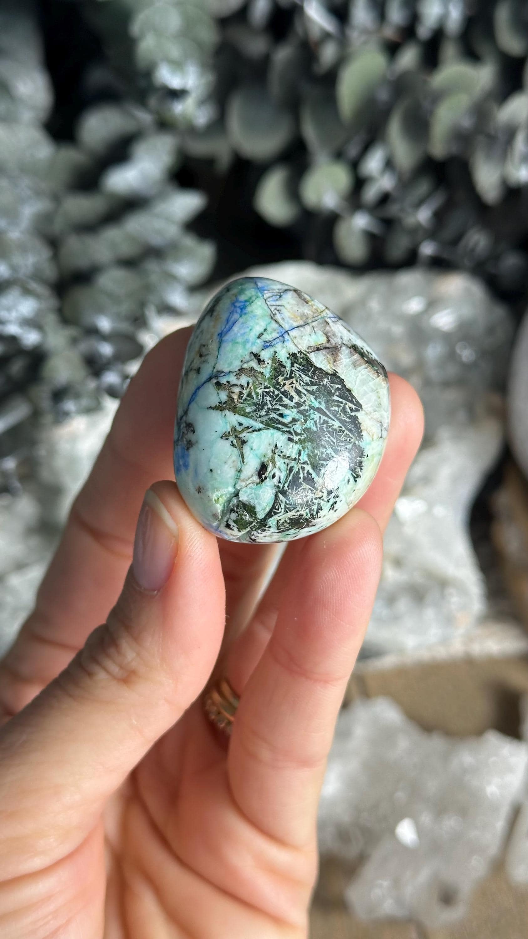 Azurite In Barite Palm Stone. New Find