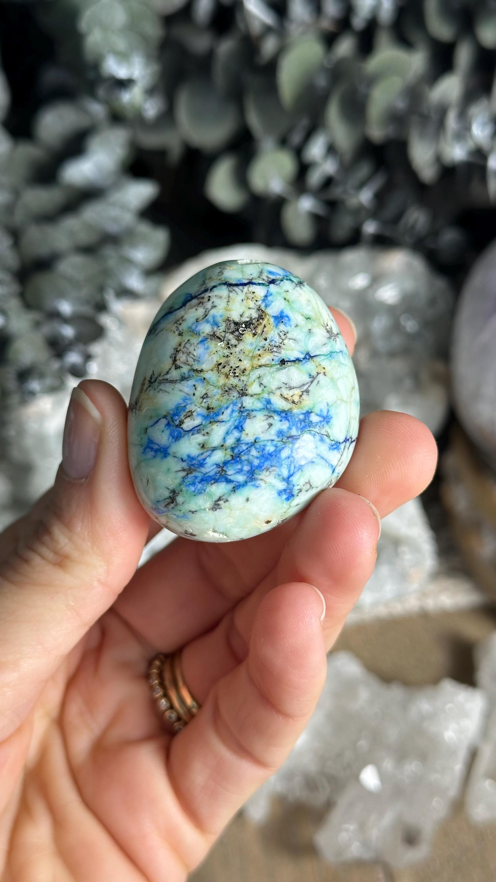 Azurite In Barite Palm Stone. New Find Azurite In Barite Palm Stone. New Find