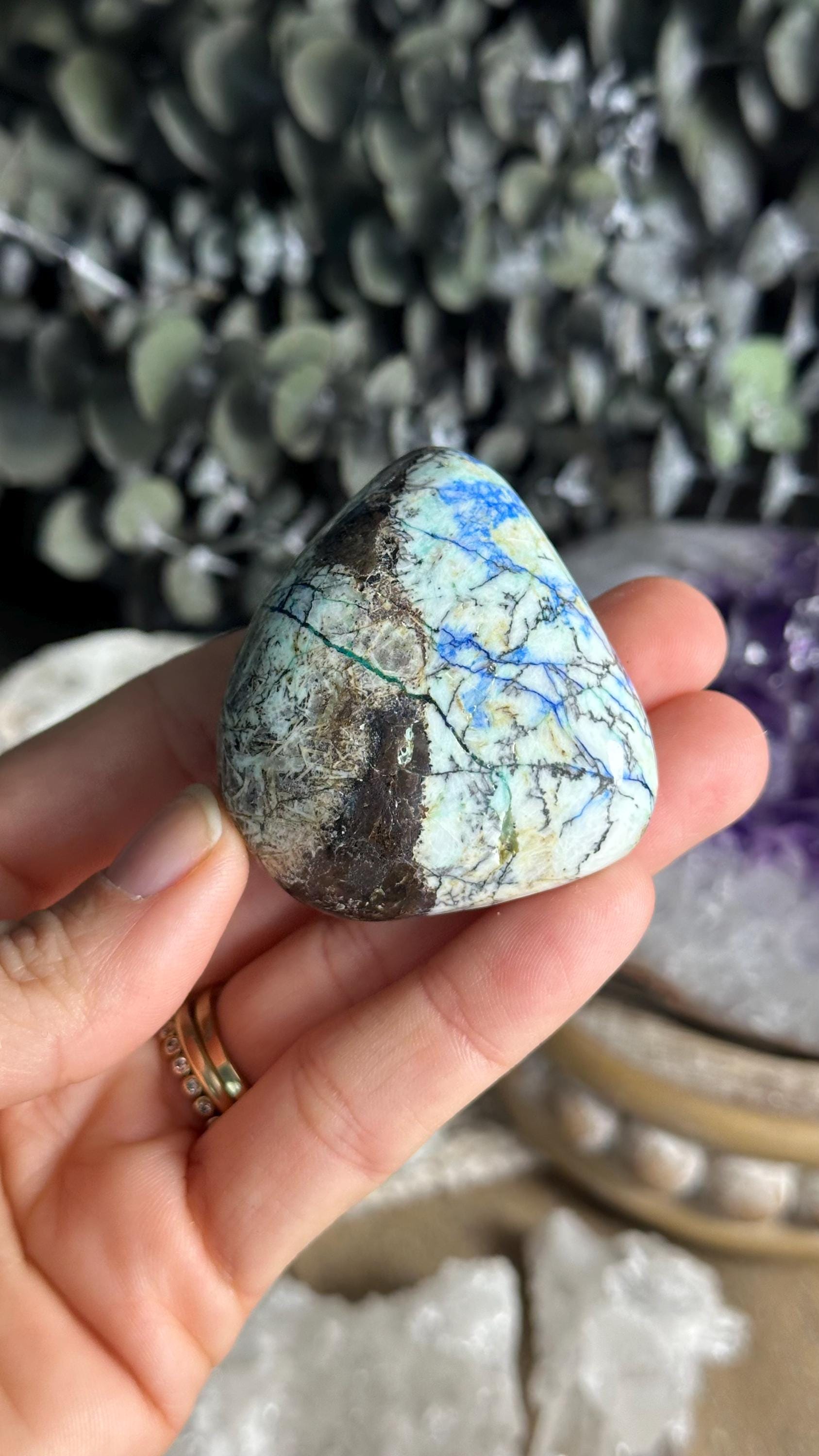 Azurite In Barite Palm Stone. New Find