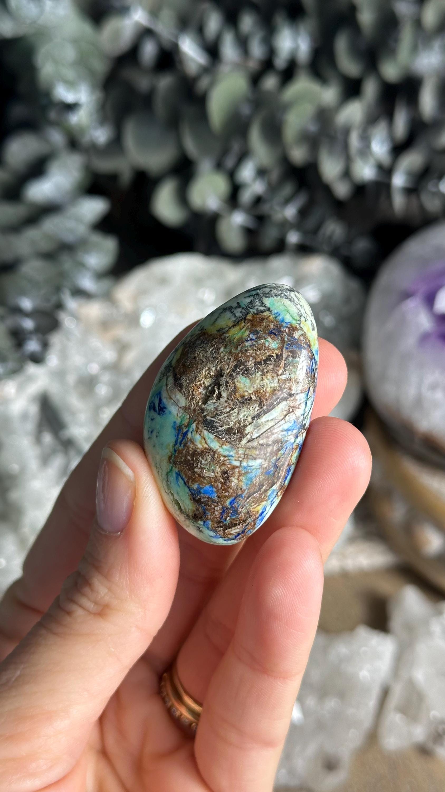 Azurite In Barite Palm Stone. New Find