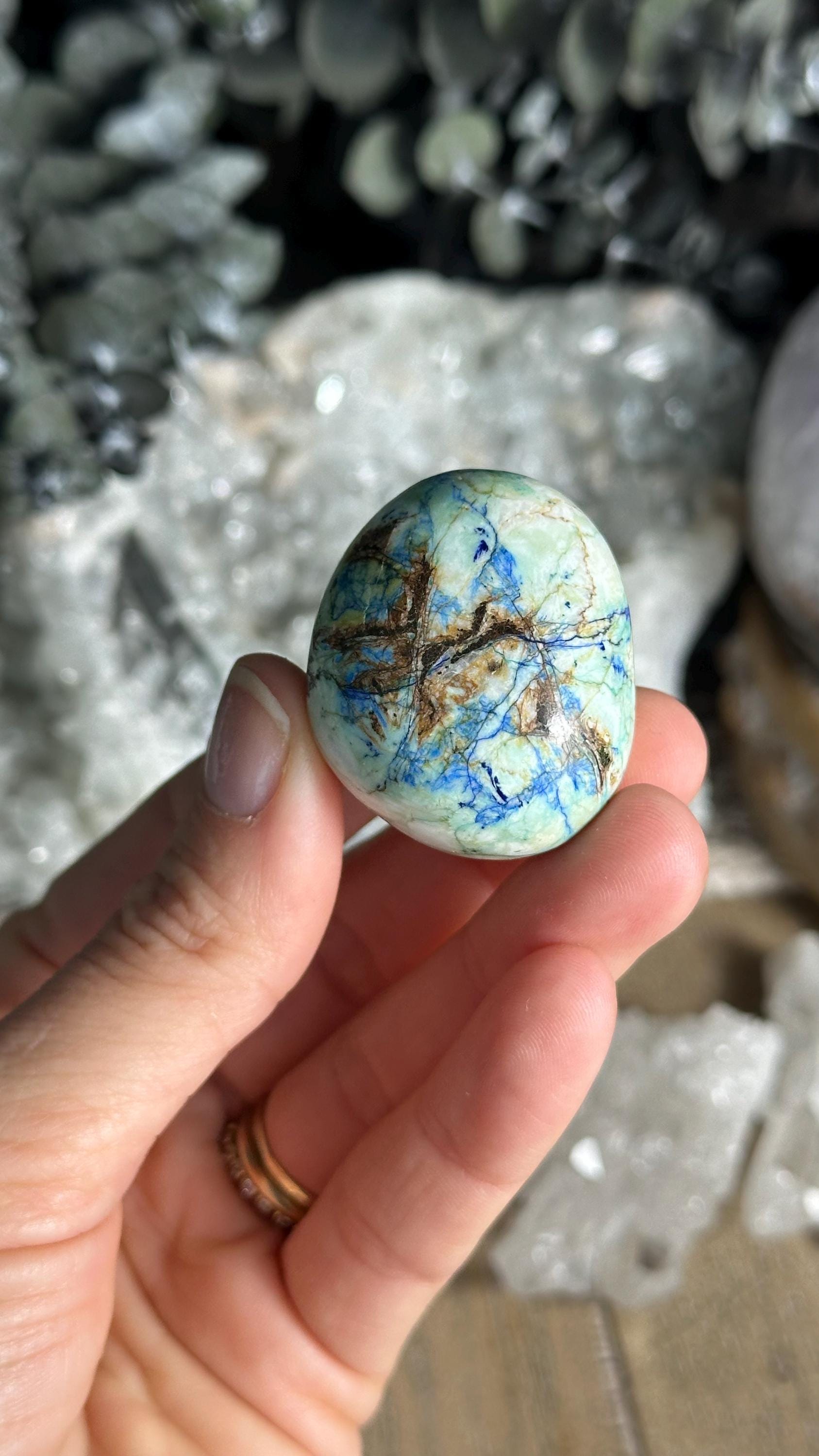 Azurite In Barite Palm Stone. New Find