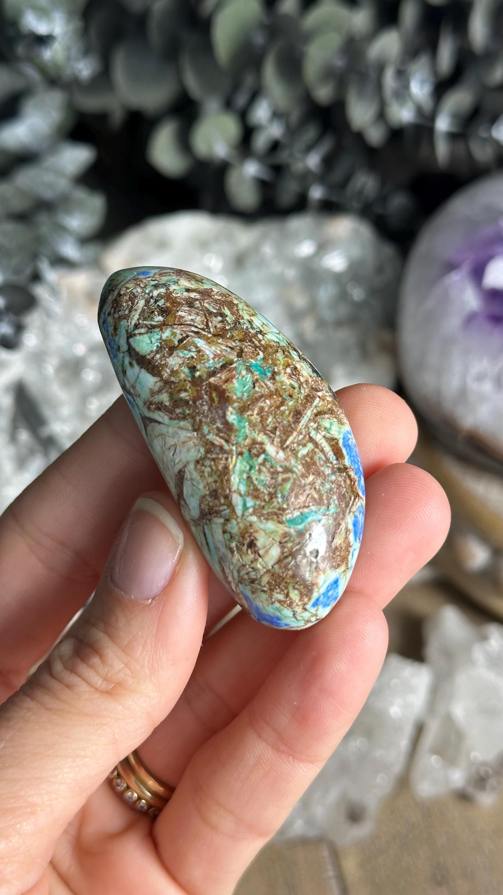 Azurite In Barite Palm Stone. New Find