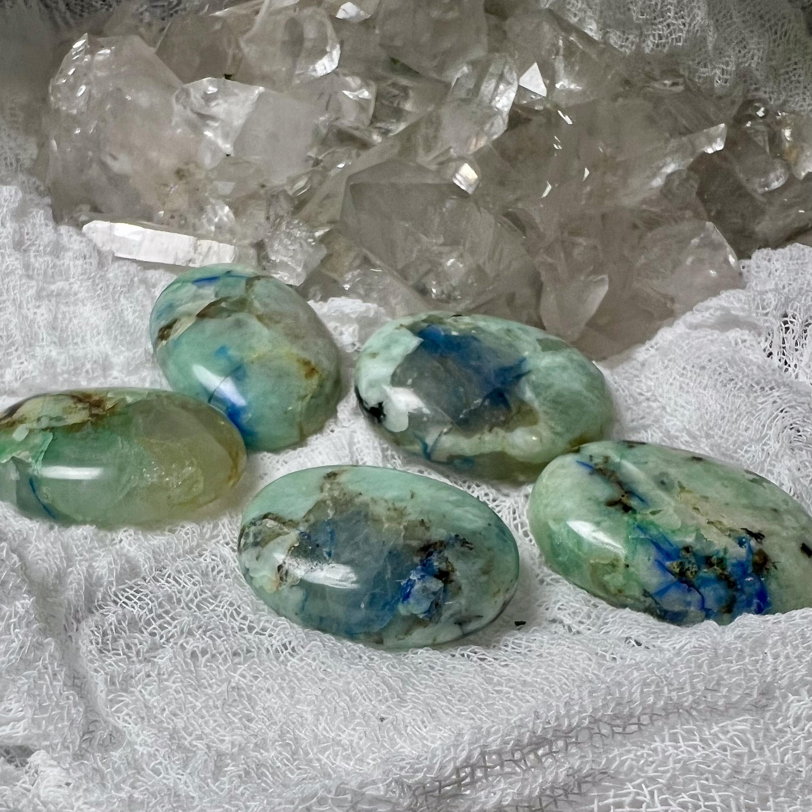 Polished, Azurite And Chrysacolla Pocket /palm Stones - The Stone For Healing And Communication Polished, Azurite And Chrysacolla Pocket /palm Stones - The Stone For Healing And Communication