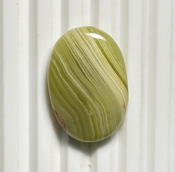 Banded Green Calcite Cabochon: Hand Polished Gemstone, Meditation Stone