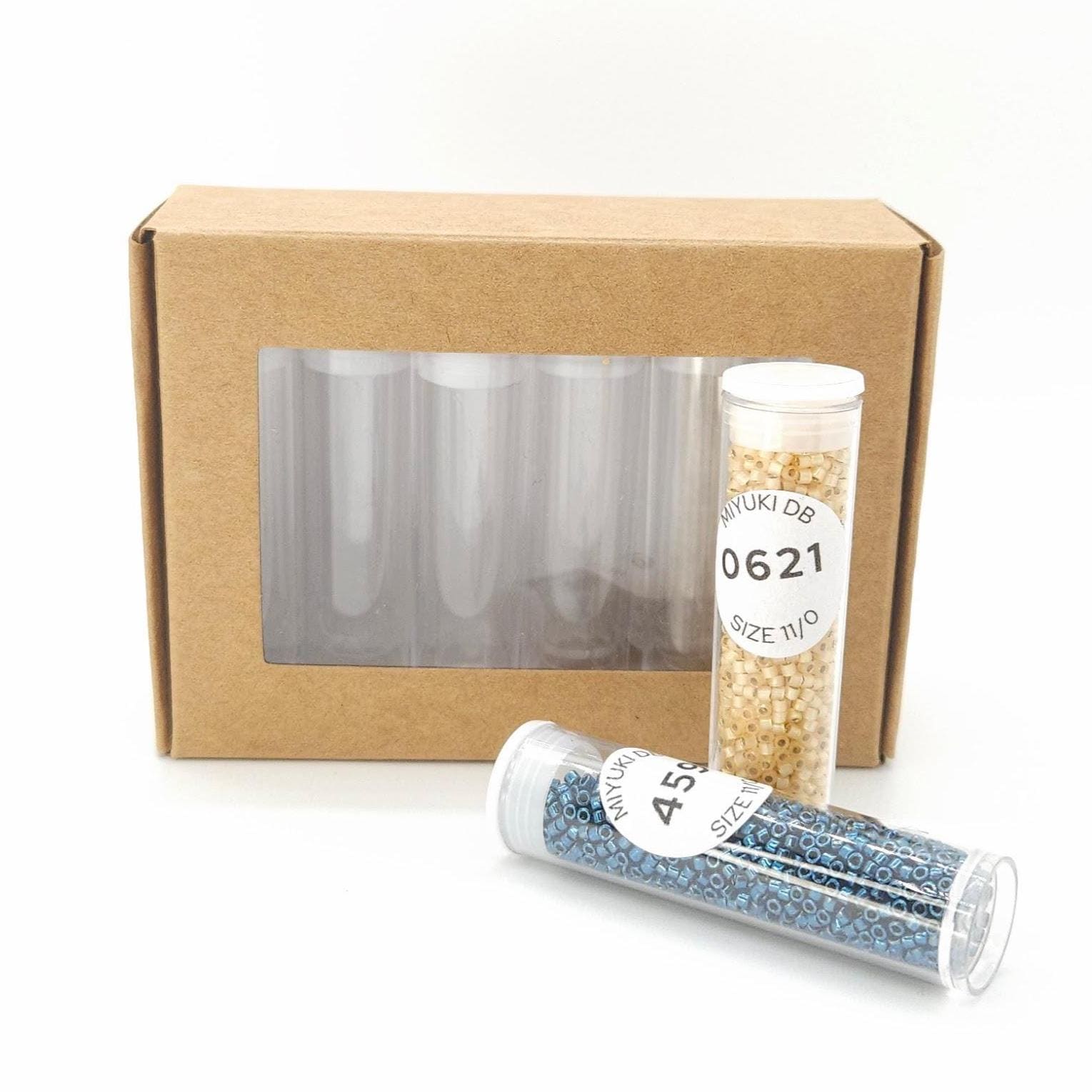 Bead Storage Container Tubes With Kraft Organizer – 10 Pack | Clear Plastic Seed Bead Containers With Lids & Labels | 8-9g Capacity