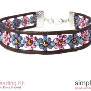 Beaded Daisy Flower Leather Wrap Bracelet Kit for Adults (in Pink, Purple, Turquoise, Brown, and Silver): "Boho Daisy" Design