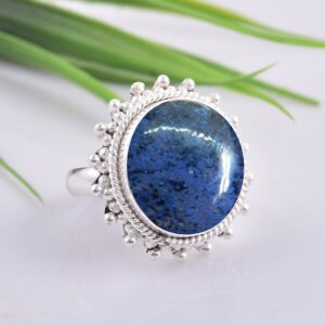 Handmade Dumortierite Sterling Silver Ring, Round Gemstone