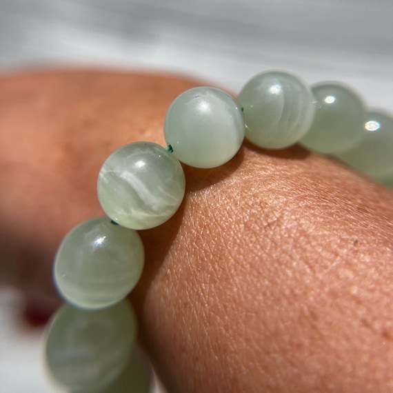Beautiful High Quality Banded Green Aragonite Calcite Bracelet, 8mm, 8.5mm, 9mm Or 9.5mm Beads