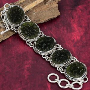 Beautiful Moldavite Bracelet, 925 Sterling Silver Handmade Bracelet, Round Gemstone Bracelet, Adjustable Chain Bracelet, Wedding Gift