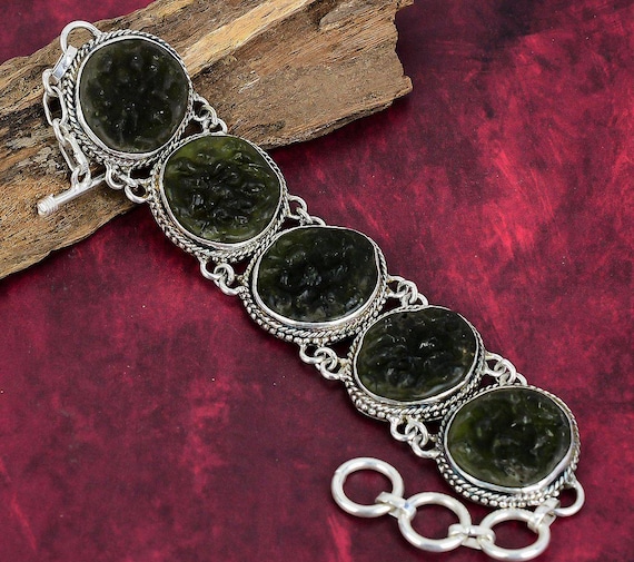 Beautiful Moldavite Bracelet, 925 Sterling Silver Handmade Bracelet, Round Gemstone Bracelet, Adjustable Chain Bracelet, Wedding Gift