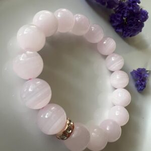 Beautiful Natural Delicate Pink Mangano Calcite 12mm Beaded Crystal Gemstone Bracelet Beautiful Natural Delicate Pink Mangano Calcite 12mm Beaded Crystal Gemstone Bracelet