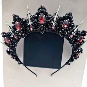 Black and burgundy bridal tiara | Gothic halo crown | Ruby wedding crown
