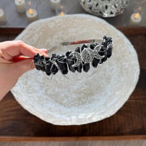 Black Crystal Crown – Witch Headpiece, Dark Queen Tiara, Fantasy Crown, Renaissance Headband, Witchy Jewelry, Halloween Gothic Costume Crown