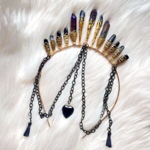 Black Onyx & Titanium Aura Quartz Crystal Crown | Dark Goddess Lilith