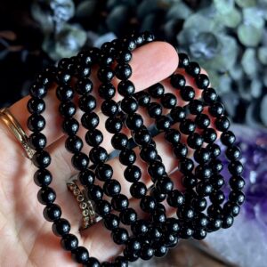 6mm Black Tourmaline Beaded Bracelet: Crystal Healing, Boho Stretch Jewelry