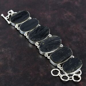 Black Tourmaline 925 Sterling Silver Bracelet - Adjustable Gemstone Jewelry