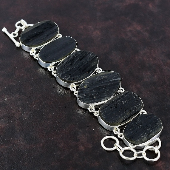 Black Tourmaline 925 Sterling Silver Bracelet - Adjustable Gemstone Jewelry Black Tourmaline 925 Sterling Silver Bracelet - Adjustable Gemstone Jewelry