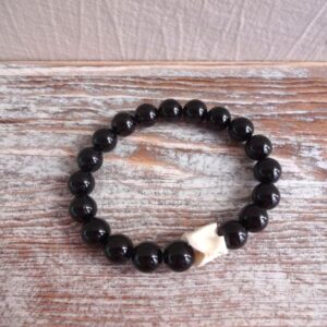 Black Tourmaline And King Cobra Vertebrae Bracelet, Snake Vertebrae Protection Beaded Bracelet, Mens Stretch Gemstone Bracelet, Gift For Him