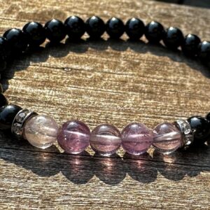 Black Tourmaline and Super Seven Healing Stone Bracelet with Positive Healing Energy!