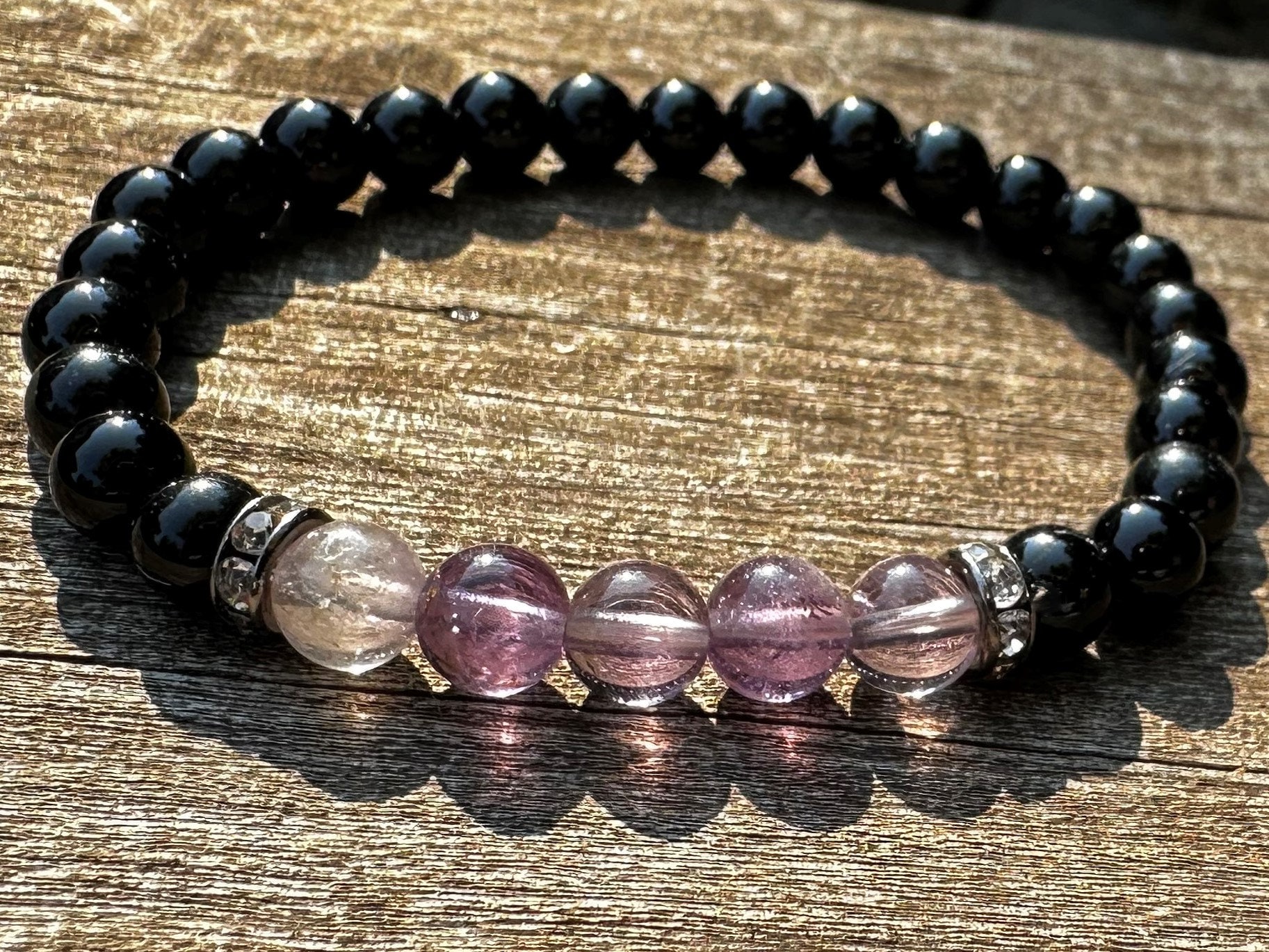 Black Tourmaline And Super Seven Healing Stone Bracelet With Positive Healing Energy! Black Tourmaline And Super Seven Healing Stone Bracelet With Positive Healing Energy!