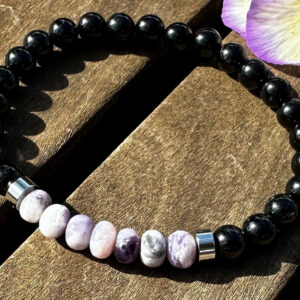 Black Tourmaline and Tiffany Stone 6mm, Bracelet or Anklet with Positive Healing Energy!
