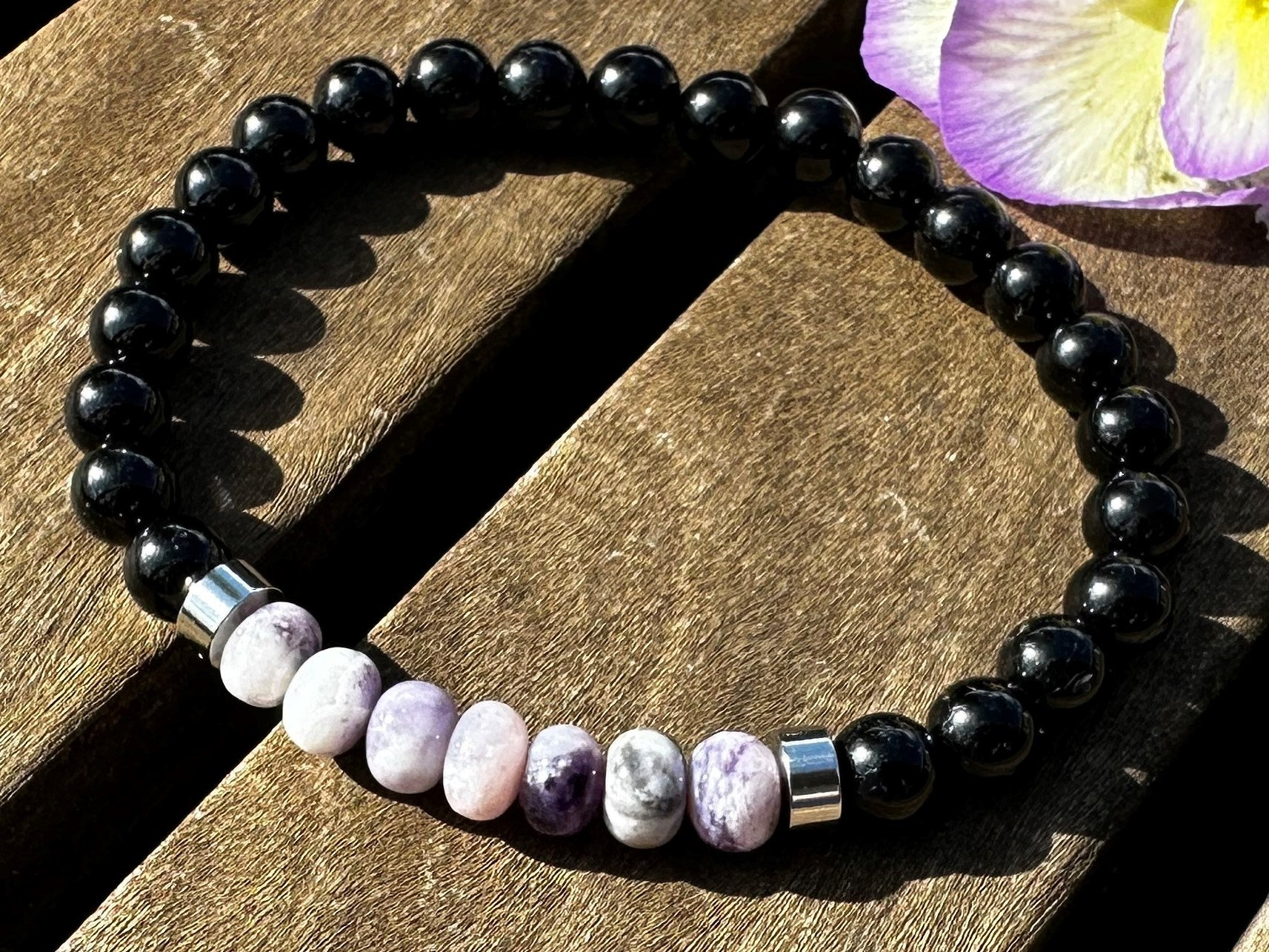 Black Tourmaline And Tiffany Stone 6mm, Bracelet Or Anklet With Positive Healing Energy!