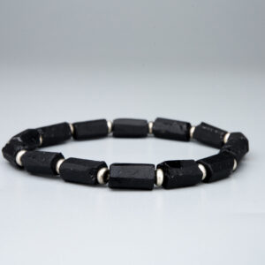 Delicate Genuine untreated raw black tourmaline stainless steel spiritual protection meditation stretch bracelet