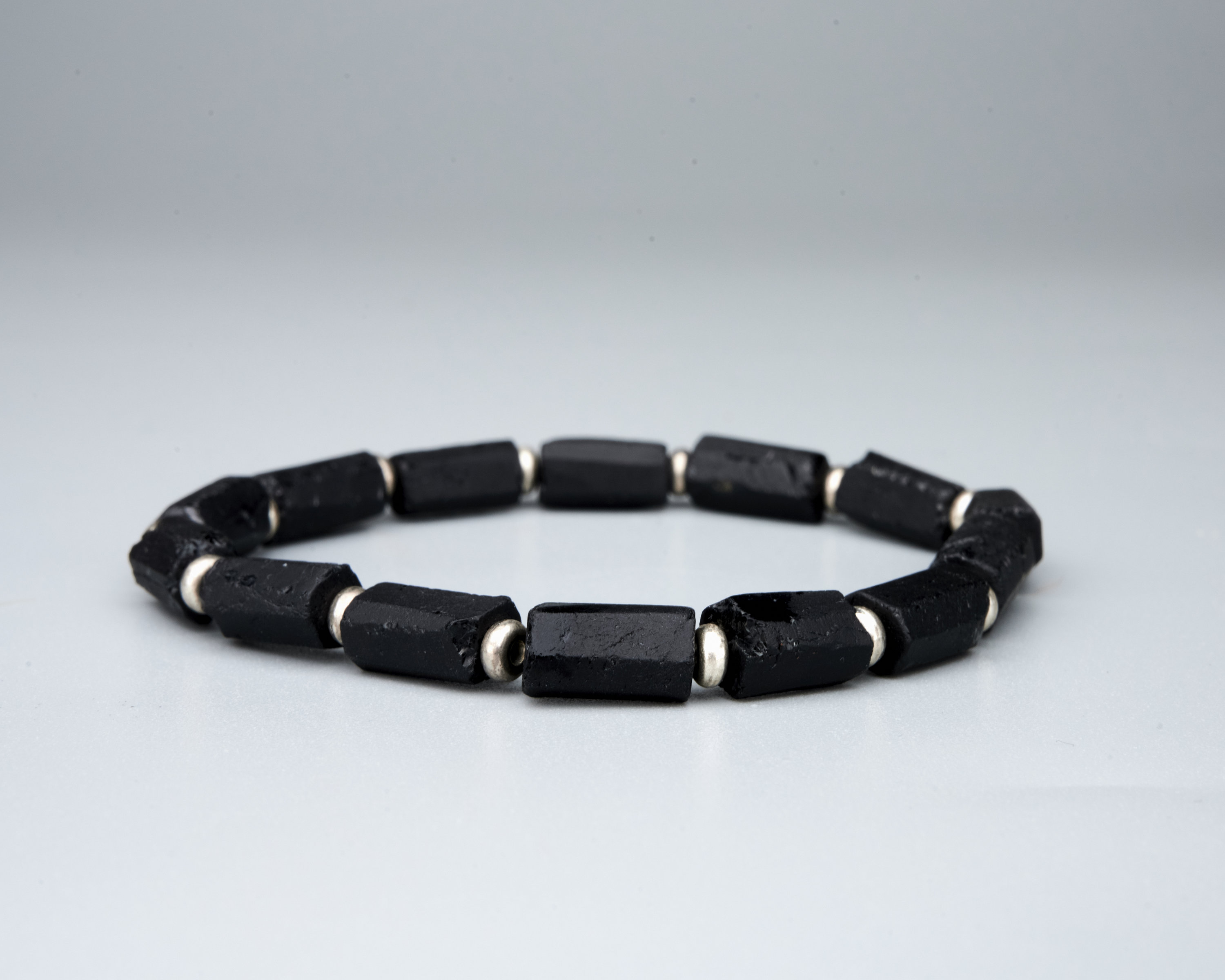 Delicate Genuine Untreated Raw Black Tourmaline Stainless Steel Spiritual Protection Meditation Stretch Bracelet