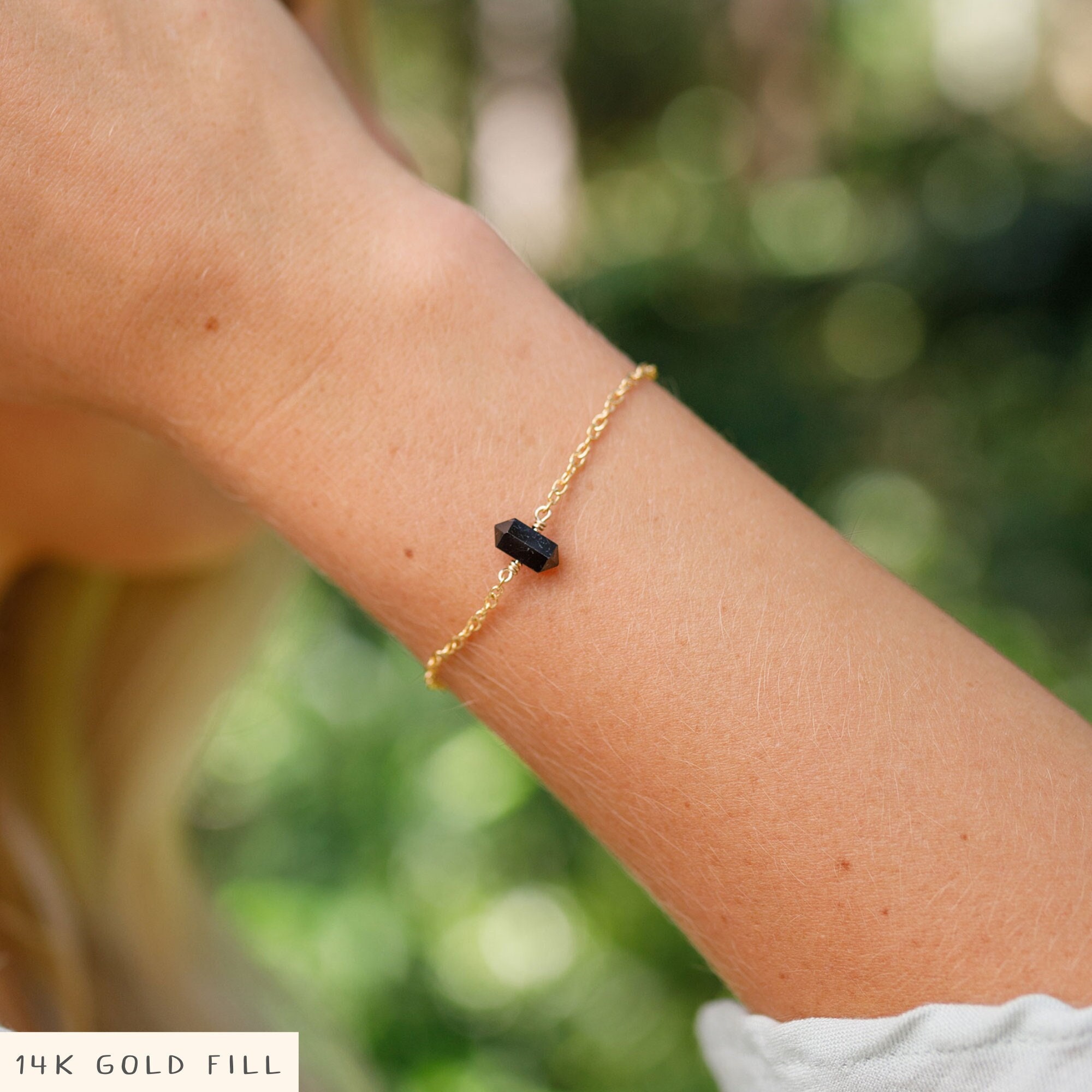 Black Tourmaline Double Terminated Crystal Bracelet, Gemstone Jewelry Black Tourmaline Double Terminated Crystal Bracelet, Gemstone Jewelry