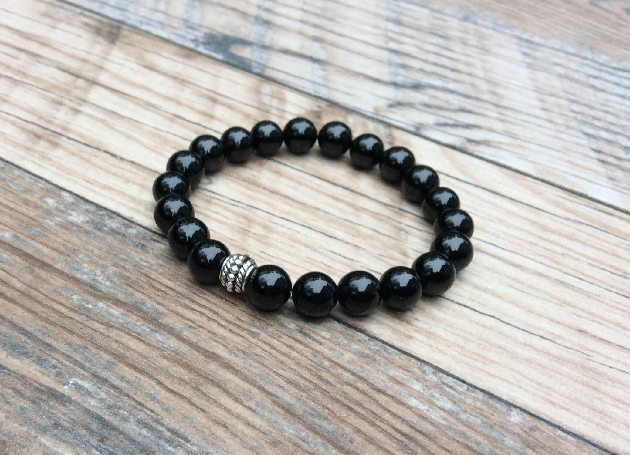 Elegant Black Tourmaline Crystal Bracelet - Stretch Design