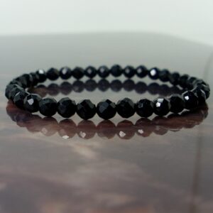 Black Tourmaline faceted Bracelet 5mm, Natural Gemstone Unisex Women Mens Bracelet, Handmade Beaded Bracelet, Gift for Her/Him + Gift Bag