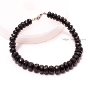 Black Tourmaline Faceted Rondelle Beaded Bracelet, 6-7mm