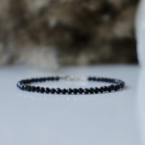 Black Tourmaline bracelet - bracelet femme, Genuine Tourmaline jewelry, delicate 3mm bracelet, Black gemstone bracelet, womens bracelet
