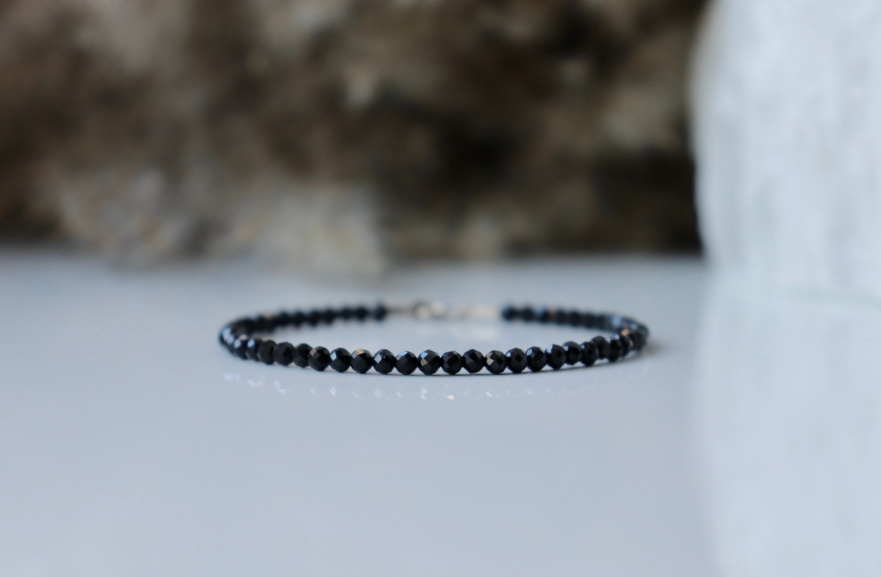 Black Tourmaline Bracelet - Bracelet Femme, Genuine Tourmaline Jewelry, Delicate 3mm Bracelet, Black Gemstone Bracelet, Womens Bracelet Black Tourmaline Bracelet - Bracelet Femme, Genuine Tourmaline Jewelry, Delicate 3mm Bracelet, Black Gemstone Bracelet, Womens Bracelet