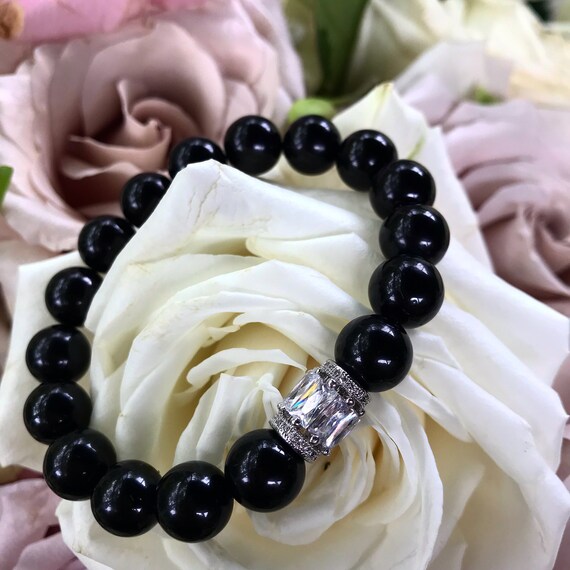 Black Tourmaline Gemstone Bracelet And Cz Bead / Natural/ Gemstone/ Tourmaline/ Talisman/ Protection/ Black And White/ Bracelet Black Tourmaline Gemstone Bracelet And Cz Bead / Natural/ Gemstone/ Tourmaline/ Talisman/ Protection/ Black And White/ Bracelet