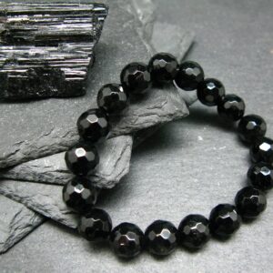 Black Tourmaline Genuine Bracelet ~ 7 Inches  ~ 10mm Round Facetted Beads