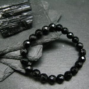 Black Tourmaline Genuine Bracelet ~ 7 Inches ~ 8mm Round Facetted Beads