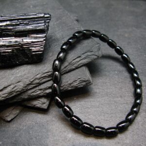 Black Tourmaline Genuine Bracelet ~ 7 Inches  ~ 7mm Barrel Beads