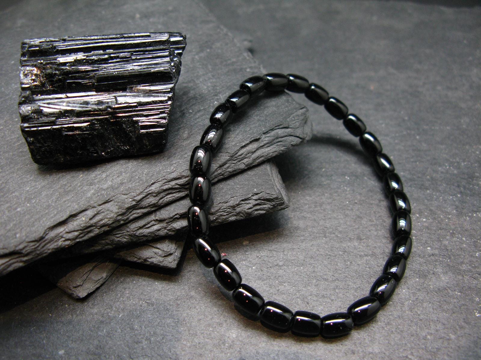 Black Tourmaline Genuine Bracelet ~ 7 Inches ~ 7mm Barrel Beads Black Tourmaline Genuine Bracelet ~ 7 Inches ~ 7mm Barrel Beads