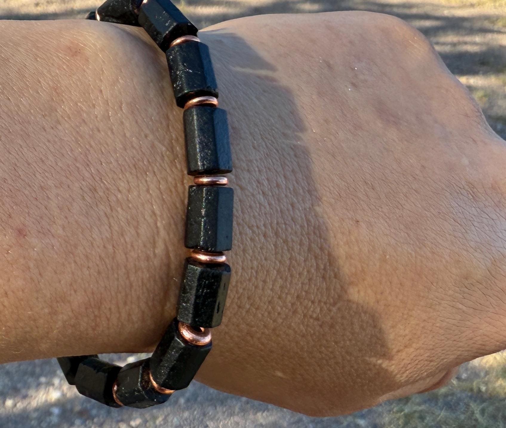 Genuine Raw Black Tourmaline Raw Copper Stretch Delicate Protection Bracelet