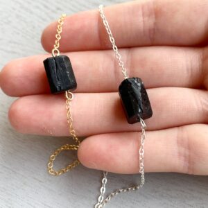 Black Tourmaline Bracelet Gold Or Silver Raw Tourmaline Jewelry, October Birthstone Bracelet, Black Gemstone Bracelet, Birthday Gift For Her