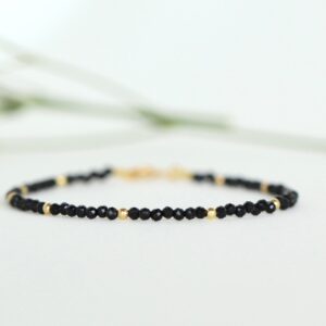 Black Tourmaline bracelet with gold vermeil, Genuine Tourmaline jewelry, delicate 2mm bracelet, Black gemstone bracelet, womens bracelet