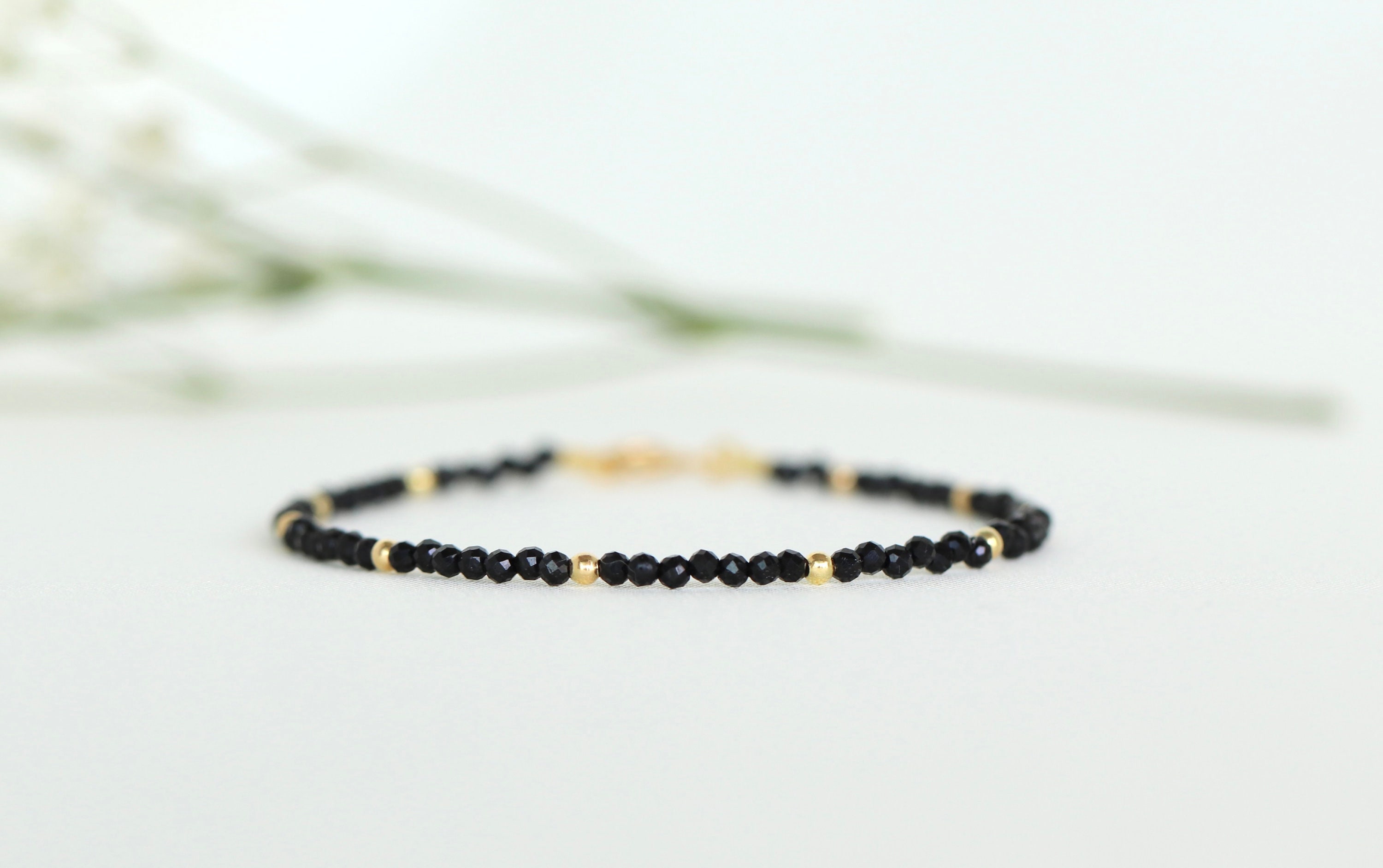 Black Tourmaline Bracelet With Gold Vermeil, Genuine Tourmaline Jewelry, Delicate 2mm Bracelet, Black Gemstone Bracelet, Womens Bracelet Black Tourmaline Bracelet With Gold Vermeil, Genuine Tourmaline Jewelry, Delicate 2mm Bracelet, Black Gemstone Bracelet, Womens Bracelet
