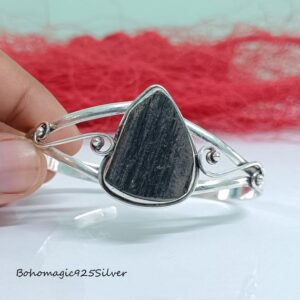 Handmade Black Tourmaline 925 Sterling Silver Cuff Bracelet