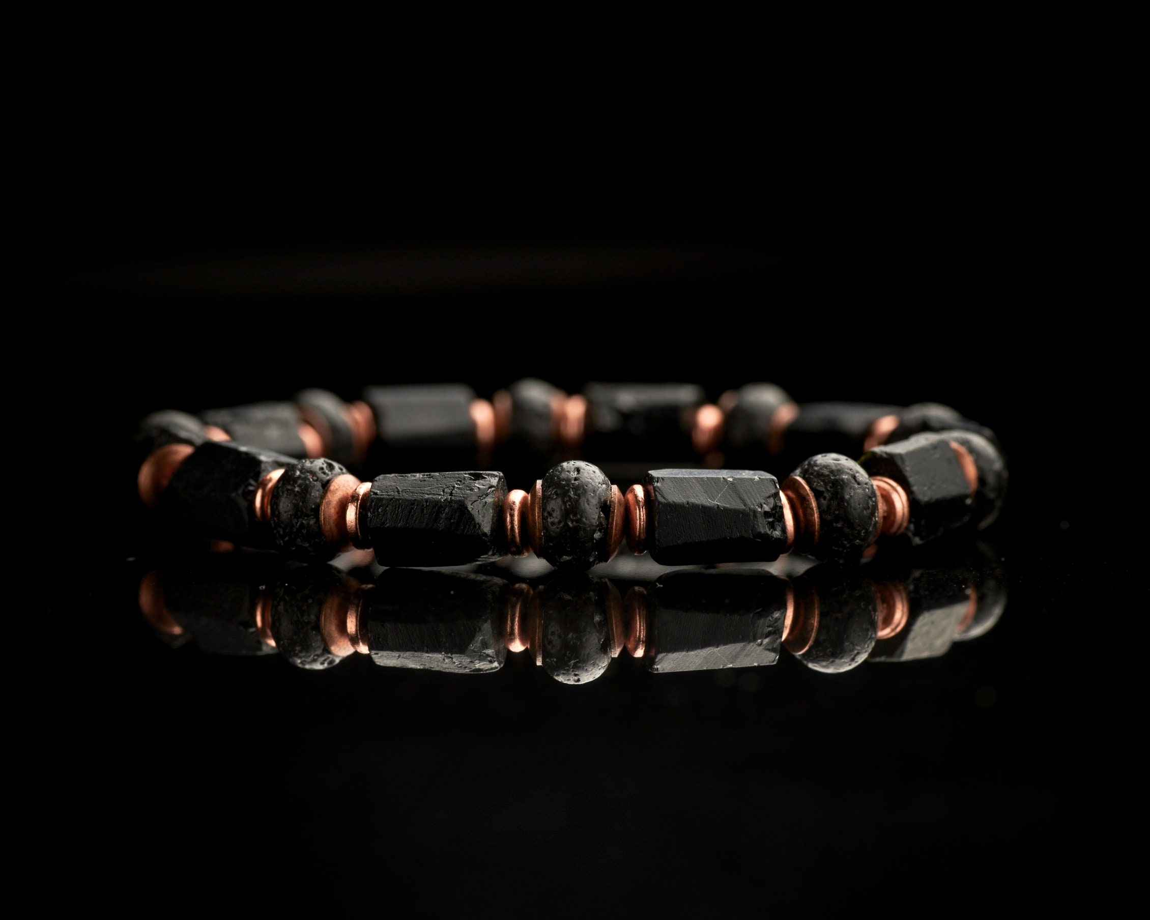 Men's Genuine Raw Black Tourmaline Volcanic Black Lava Raw Solid Copper Stretch Spiritual Meditation Bracelet Men's Genuine Raw Black Tourmaline Volcanic Black Lava Raw Solid Copper Stretch Spiritual Meditation Bracelet