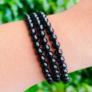 Mini Black Tourmaline Crystal Bracelet: Round Gemstone Beaded Bracelet