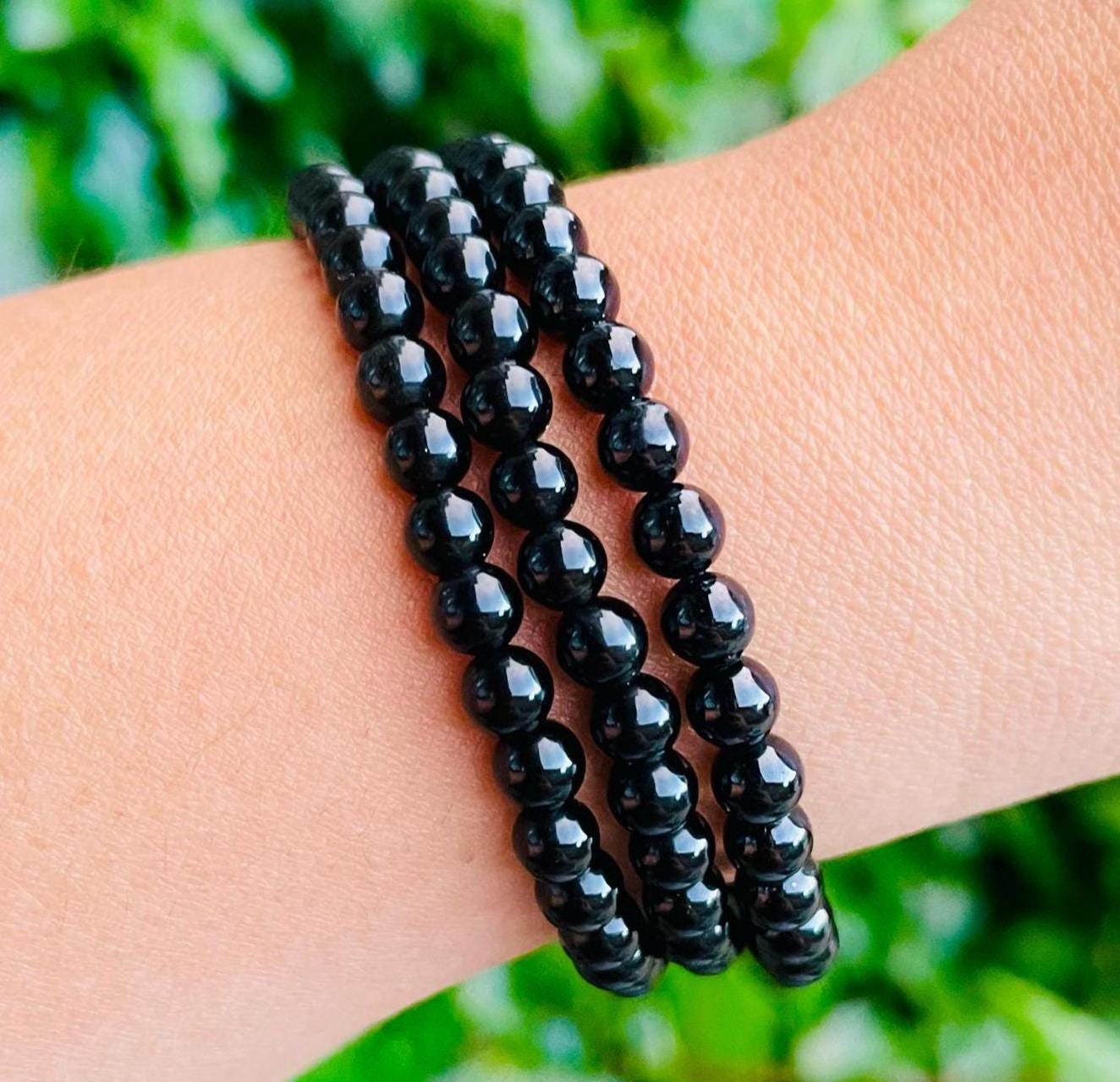 Mini Black Tourmaline Crystal Bracelet: Round Gemstone Beaded Bracelet
